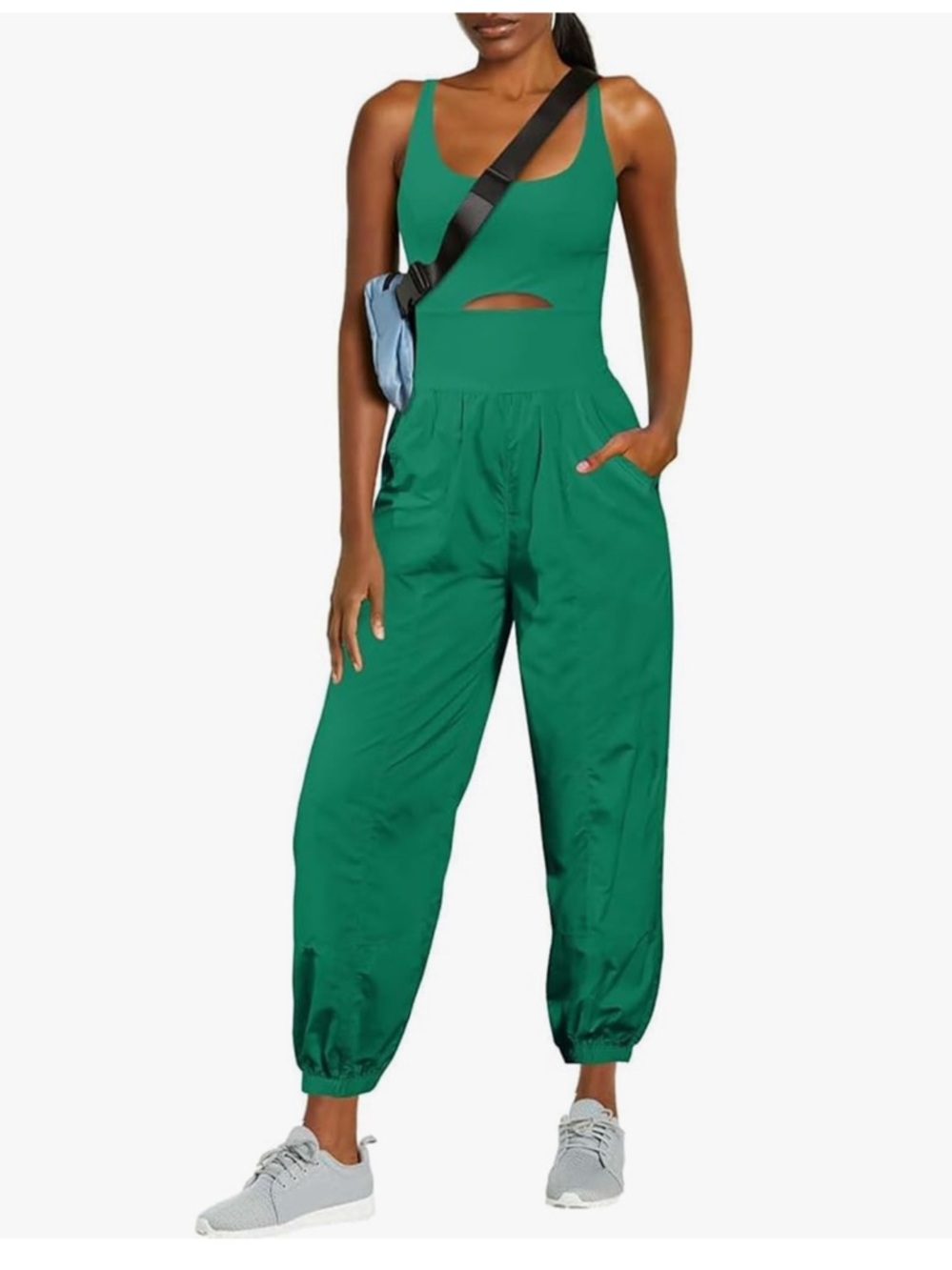 Green Women's Athletic Jumpsuit Romper Hiking One Piece with Pockets